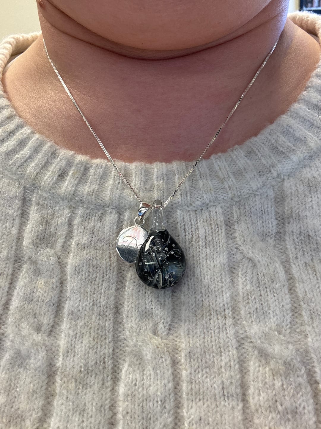 Customer photo review of Ghost Pendant with Infused Cremation Ashes