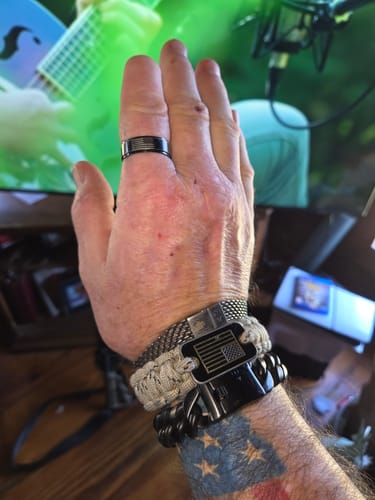 Customer photo review of VINDICTA VENGEANCE - Wrath & Justice Cuban Link Black Bracelet : Helps Pair Veterans With A Service Dog or Shelter Dog