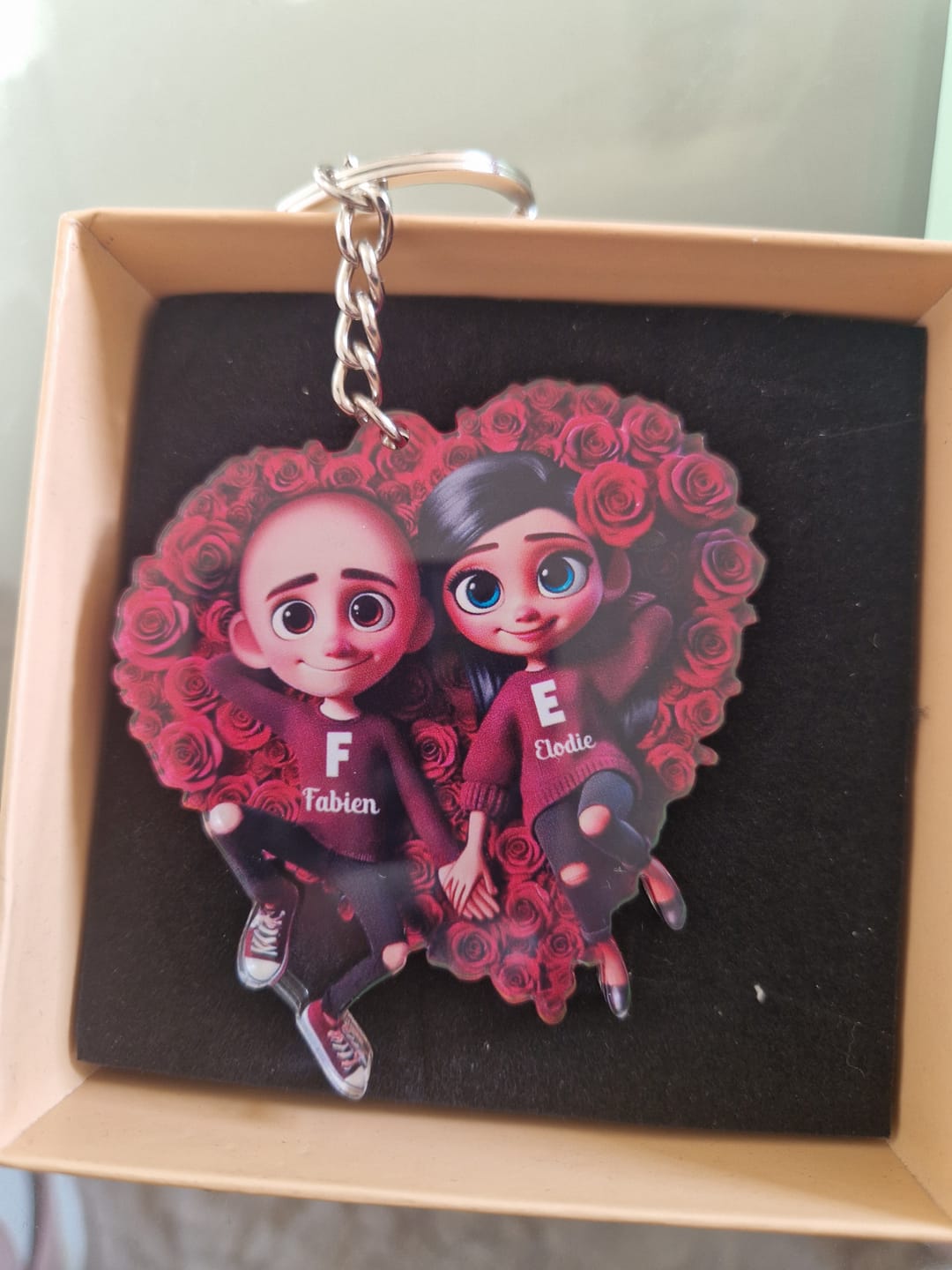 Customer photo review of Rose Heart Couple Personalized Acrylic Keychain, Valentine's Day Gift for her, Gift for him