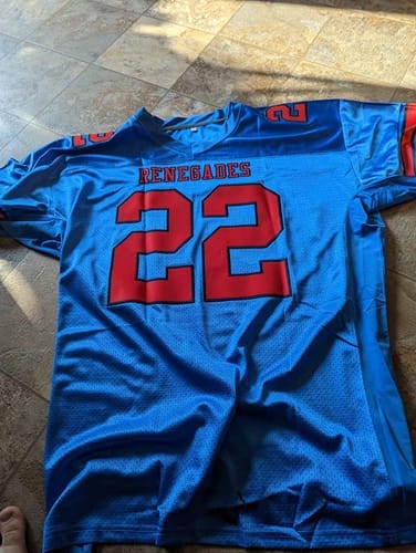 Customer photo review of Custom Navy White Personalized Shoulder Star Pattern Flag Football Jersey
