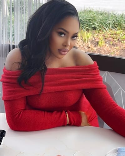 Customer photo review of Bouclé Knit Off-Shoulder Maxi Dress