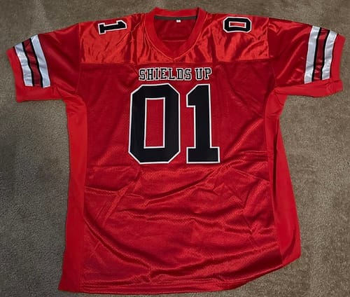 Customer photo review of Custom White Red-Black Classic Style Mesh Authentic Football Jersey