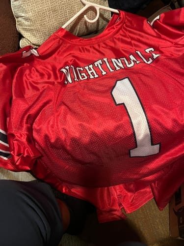 Customer photo review of Custom Pink White Classic Style Mesh Authentic Football Jersey