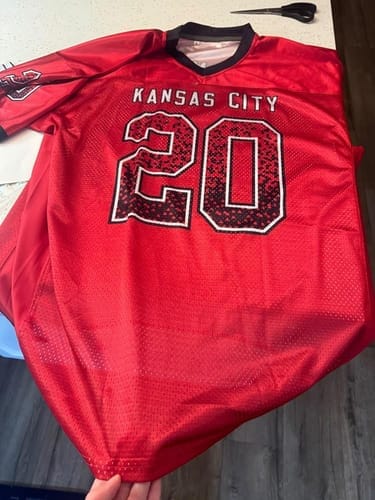 Customer photo review of Custom Black Powder Blue-White Classic Style Mesh Authentic Football Jersey