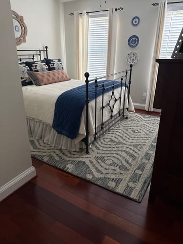 Customer photo review of Tribal Modern Hand Tufted Woolen White and Blue Multi Size Area Rug