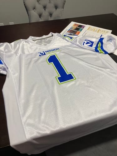 Customer photo review of Custom Red White-Gold Classic Style Mesh Authentic Football Jersey
