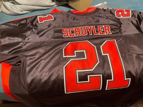 Customer photo review of Custom Purple White-Silver Classic Style Mesh Authentic Football Jersey
