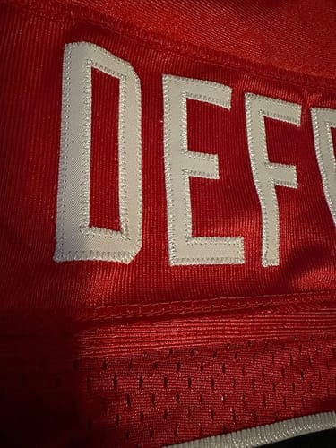 Customer photo review of Custom Red White-Black Classic Style Mesh Authentic Football Jersey
