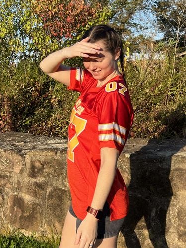 Customer photo review of Custom Red White-Black Classic Style Mesh Authentic Football Jersey