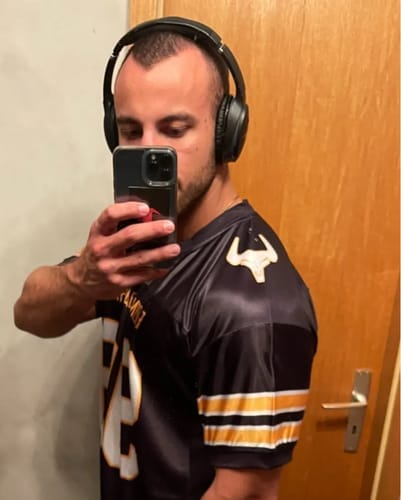 Customer photo review of Custom Purple White-Silver Classic Style Mesh Authentic Football Jersey