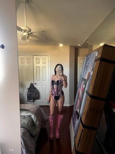 Customer photo review of Lace beaded bowknot self tie cami top