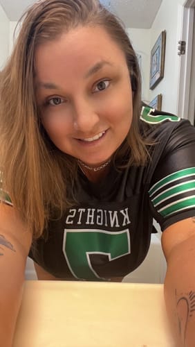 Customer photo review of Custom Green White-Gold Classic Style Mesh Authentic Football Jersey