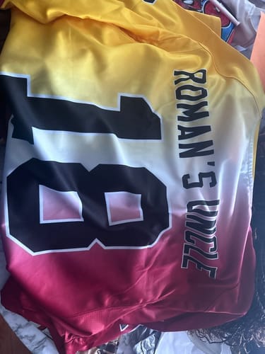 Customer photo review of Custom Pink White Classic Style Mesh Authentic Football Jersey
