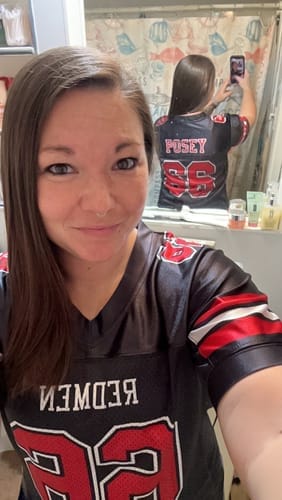 Customer photo review of Custom Royal White-Red Classic Style Mesh Authentic Football Jersey