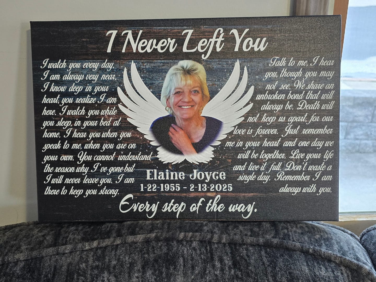 Customer photo review of Personalized Canvas Prints, Custom Photo, Memorial Gifts, Sympathy Gifts, Angel Wings I Never Left You Love Dem Canvas