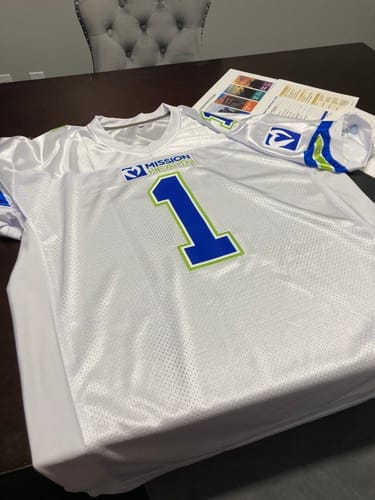 Customer photo review of Custom Navy White Personalized Shoulder Star Pattern Flag Football Jersey