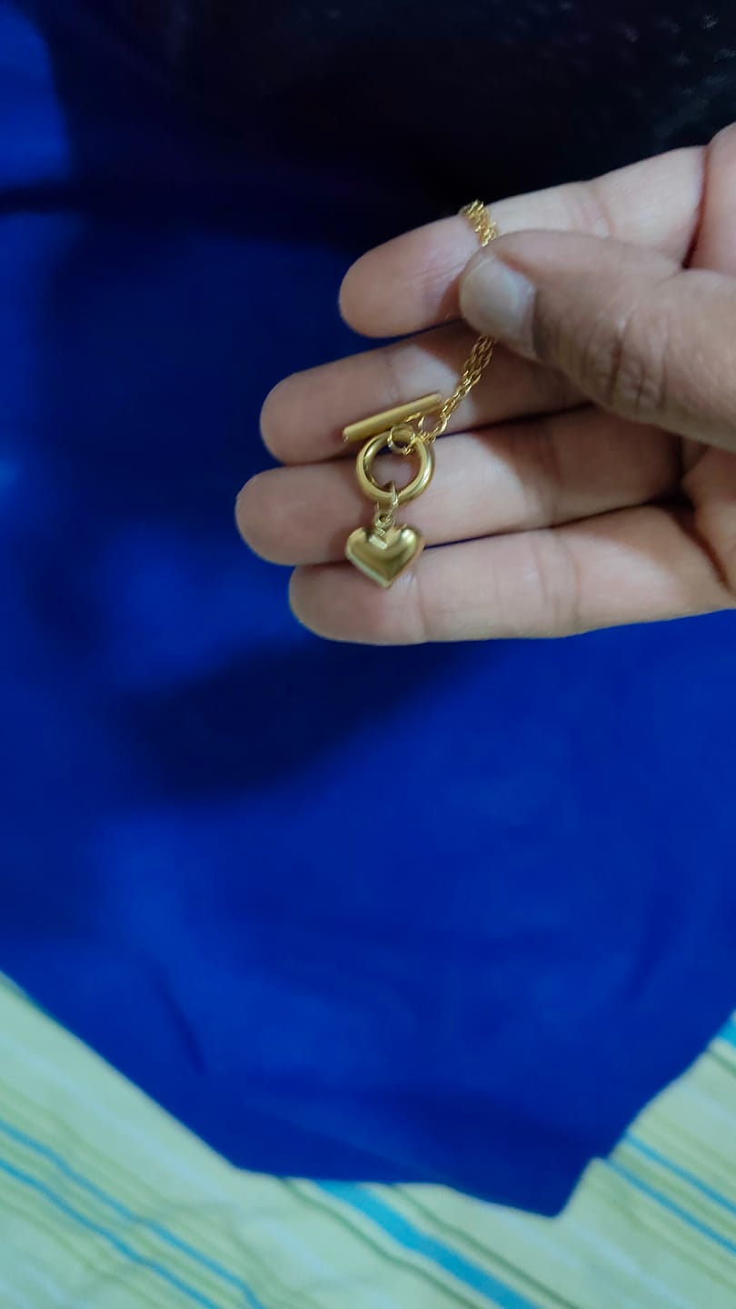 Customer photo review of Ridge Heart T-Bar Necklace