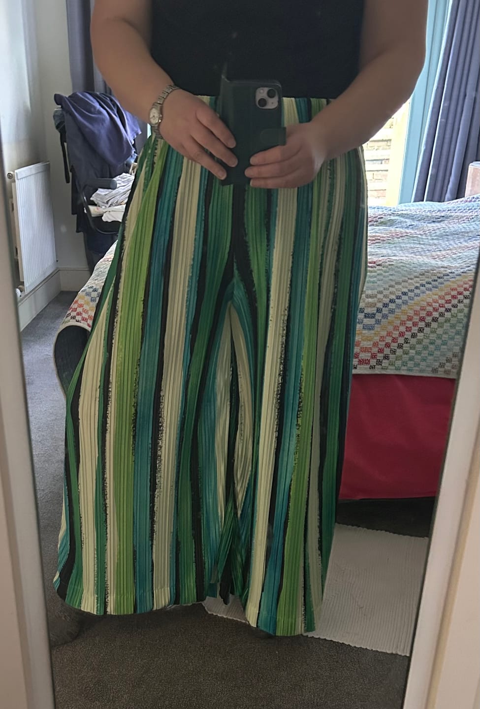 Customer photo review of Multi Green Vertical Stripe Printed Plisse Fabric