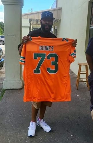Customer photo review of Custom Brown White-Orange Classic Style Mesh Authentic Football Jersey