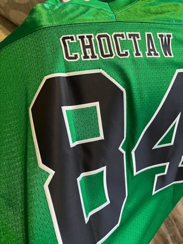 Customer photo review of Custom Green White Classic Style Mesh Authentic Football Jersey