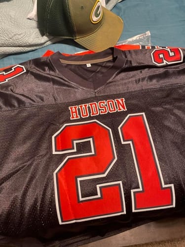 Customer photo review of Custom Orange White-Black Classic Style Mesh Authentic Football Jersey
