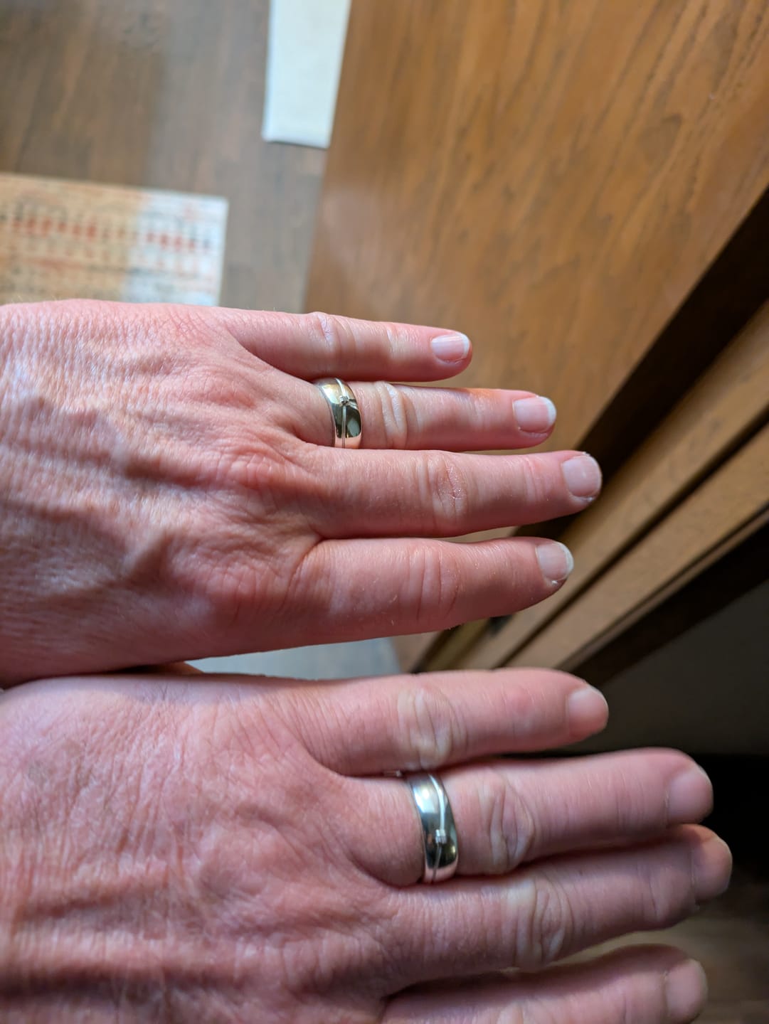Customer photo review of Stone and Wave Wedding Rings Set His & Hers in Silver