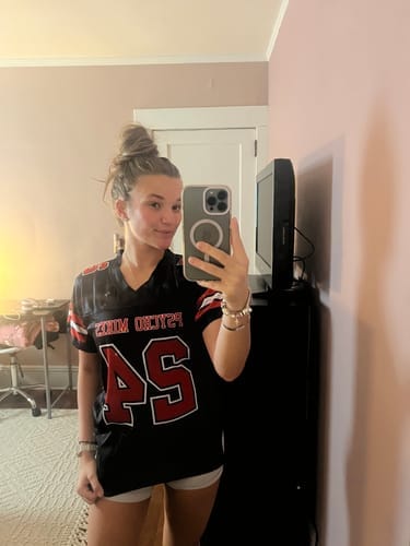 Customer photo review of Custom Brown White-Orange Classic Style Mesh Authentic Football Jersey