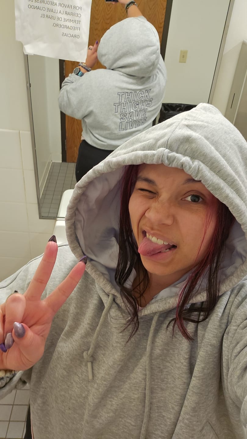 Customer photo review of (NEW) THICK THIGHS SAVE LIVES Crop Hoodie - Satin Hood