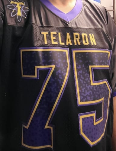 Customer photo review of Custom Purple White-Silver Classic Style Mesh Authentic Football Jersey