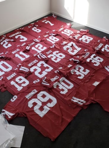 Customer photo review of Custom Royal White-Red Classic Style Mesh Authentic Football Jersey