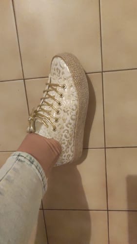 Customer photo review of Basket femme dorée léopard en toile espadrille - Alma