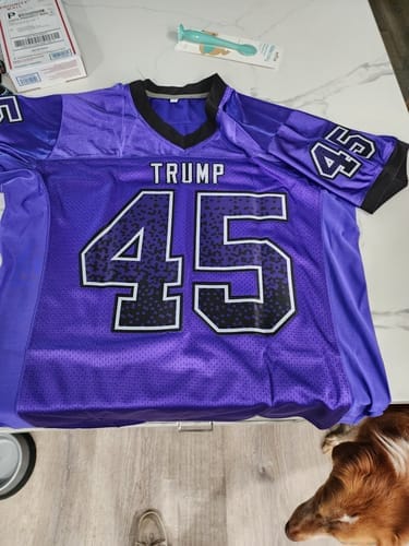 Customer photo review of Custom Purple White-Silver Classic Style Mesh Authentic Football Jersey