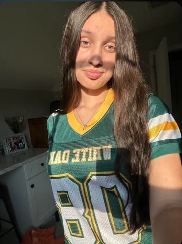 Customer photo review of Custom Green White Classic Style Mesh Authentic Football Jersey