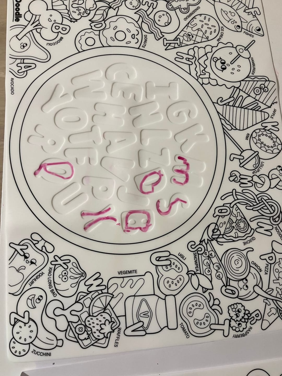 Customer photo review of Alphabet Soup Sensory Colouring & Doodle Mat