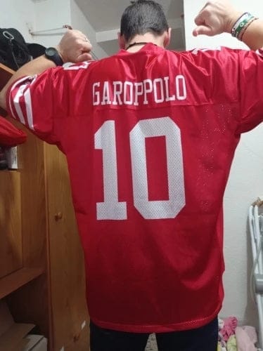 Customer photo review of Custom Purple White-Silver Classic Style Mesh Authentic Football Jersey