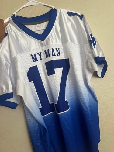 Customer photo review of Custom Black Powder Blue-White Classic Style Mesh Authentic Football Jersey
