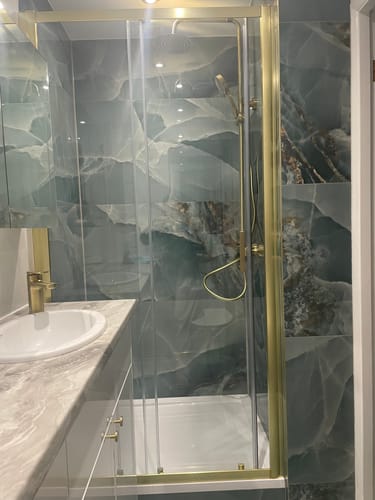 Customer photo review of Rene Brushed Brass 1000 x 1900mm Sliding Shower Door - 6mm Glass