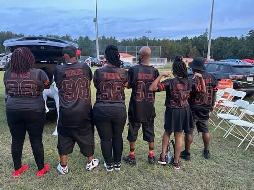 Customer photo review of Custom Red White-Gold Classic Style Mesh Authentic Football Jersey