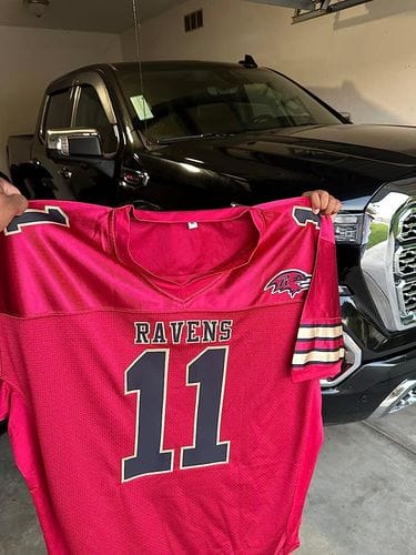 Customer photo review of Custom Brown White-Orange Classic Style Mesh Authentic Football Jersey