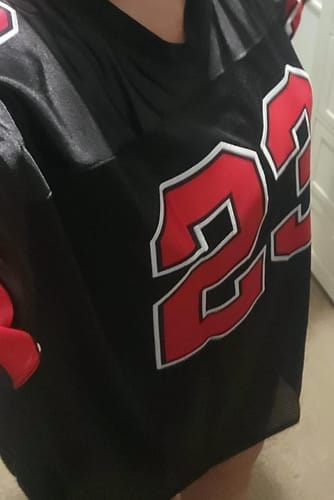 Customer photo review of Custom Royal White-Yellow Classic Style Mesh Authentic Football Jersey
