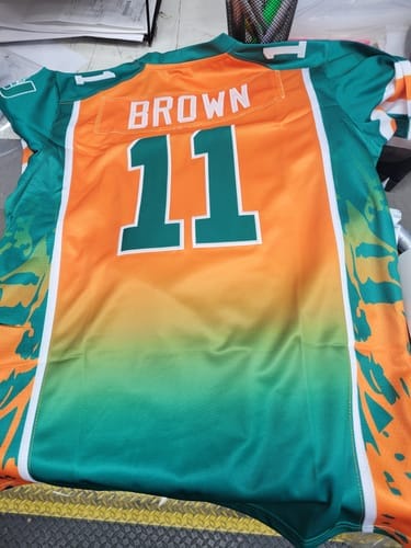 Customer photo review of Custom Brown White-Orange Classic Style Mesh Authentic Football Jersey