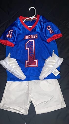 Customer photo review of Custom White Royal-Black Classic Style Mesh Authentic Football Jersey