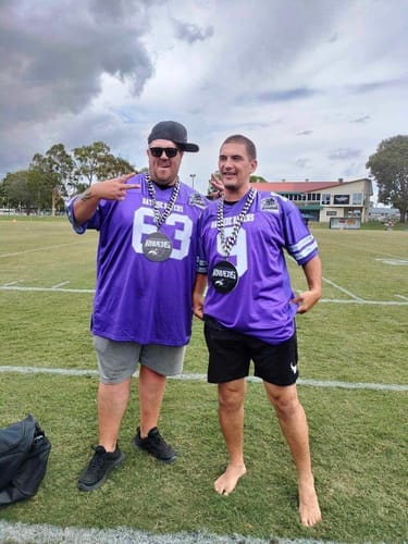 Customer photo review of Custom Purple White-Silver Classic Style Mesh Authentic Football Jersey