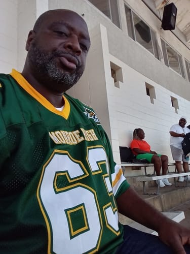 Customer photo review of Custom Navy White Personalized Shoulder Star Pattern Flag Football Jersey
