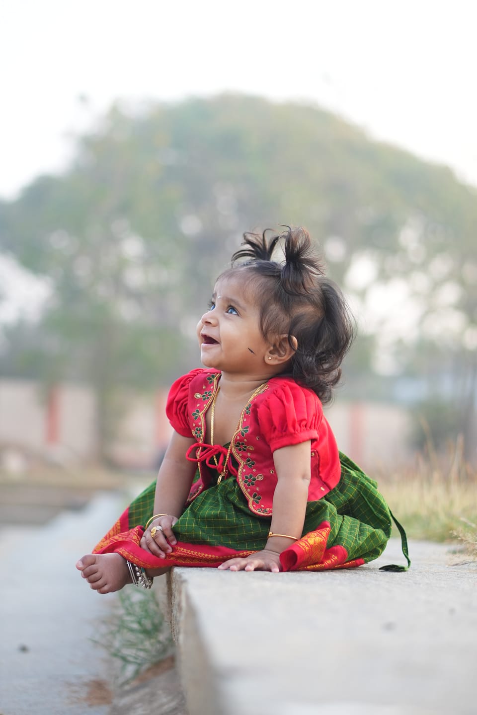 Customer photo review of Traditional green and red checked langa jacket ethnic wear for baby girl