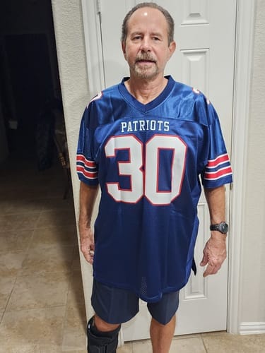 Customer photo review of Custom Black Powder Blue-White Classic Style Mesh Authentic Football Jersey