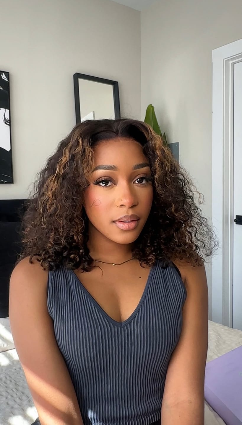 Customer photo review of AlwaysAmeera Same | Wavymy TikTok Viral Pre-cut Lace Wear Go Casual Blonde Highlights Water Wave Minimalist 4x6 Lace Wigs Dome Cap Glueless with Natural Hairline Wig