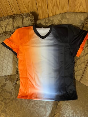 Customer photo review of Custom Black Red-White Classic Style Mesh Authentic Football Jersey