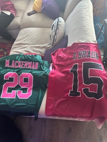 Customer photo review of Custom Royal White-Red Classic Style Mesh Authentic Football Jersey