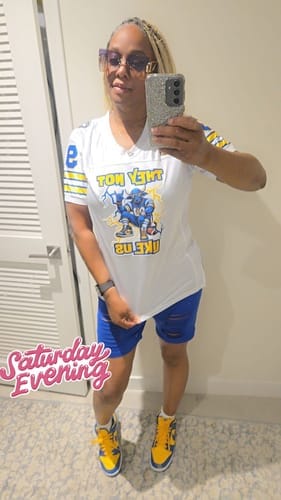 Customer photo review of Custom White Royal-Black Classic Style Mesh Authentic Football Jersey